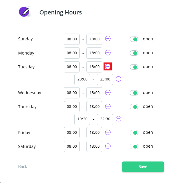 Branch Opening Hours Sectioned