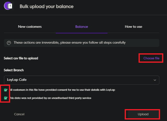 Bulk Upload Balance Upload