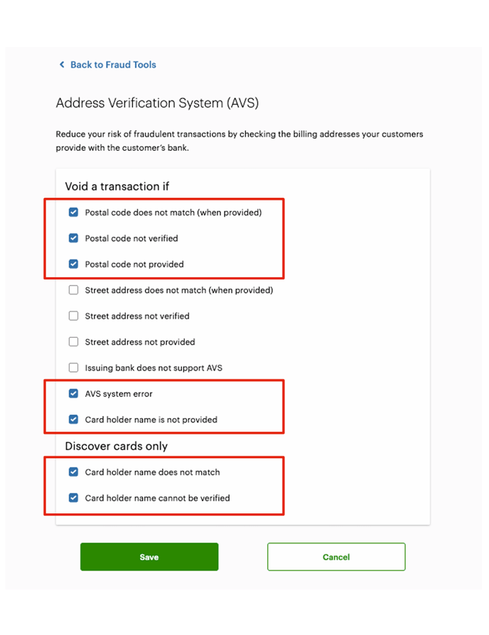 Clover Address Verification Systems (AVS)