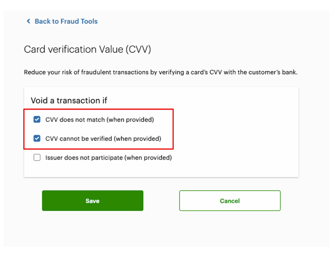 Clover Card Verification Value (CVV)