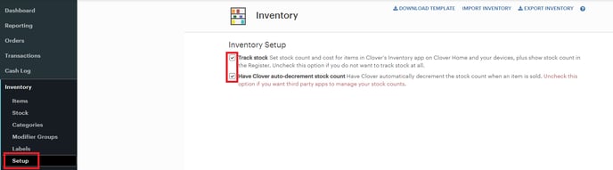 Clover Stock Settings