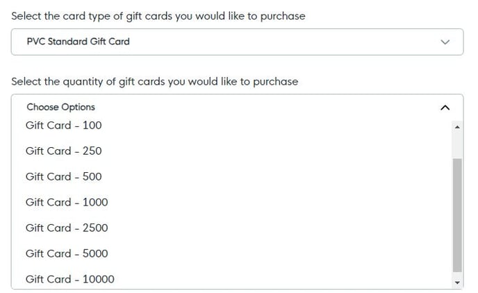 Gift Card Quantity