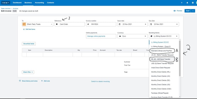 3) Provide a reference and select the payment method