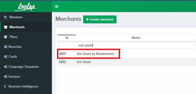 Admin Merchant Search