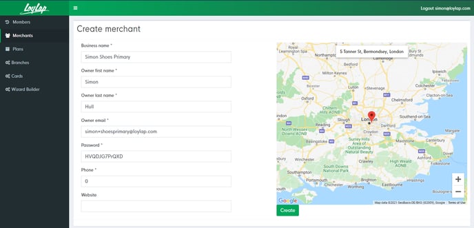 Create Merchant Details