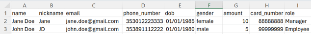 Excel data
