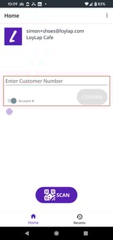 Merchant App Enter Customer Number Highlight