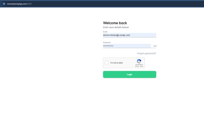 Merchant Login Page