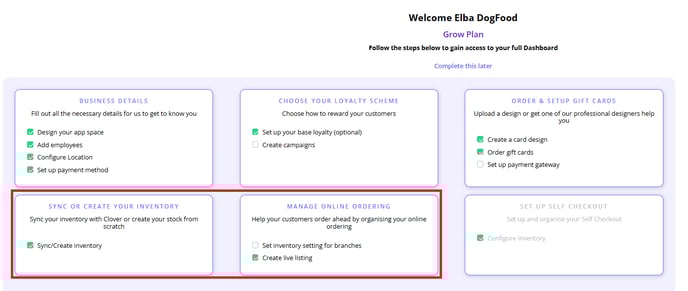 Onboarding Grow Create Inventory Manage Ordering