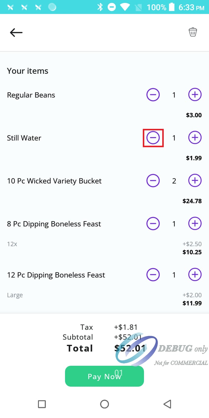 Pax Register Reduce Items
