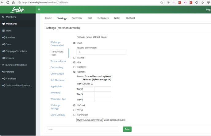 Quick Select Amounts Admin