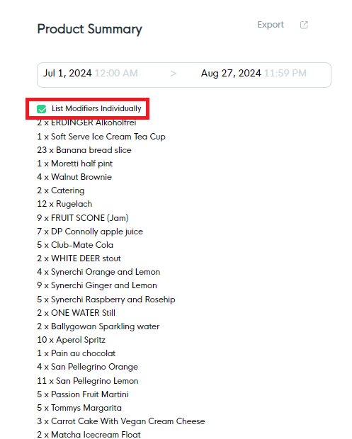 List Modifiers Individually