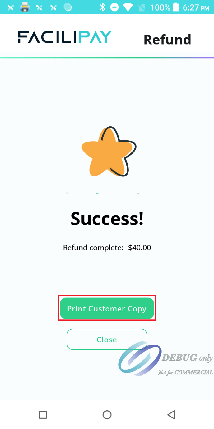 PAX Refund Print Customer Receipt