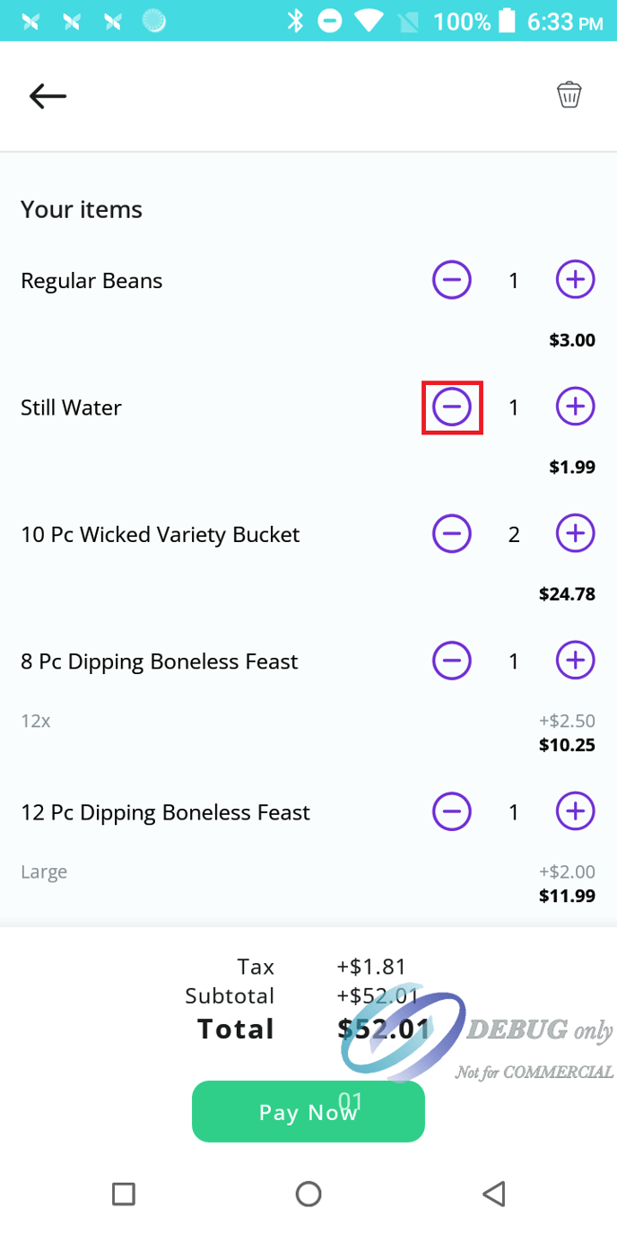 Pax Register Reduce Items