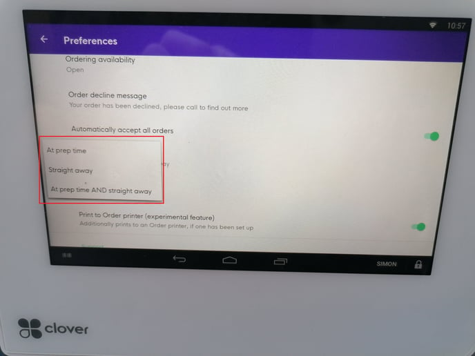 Print Timing Drop Down