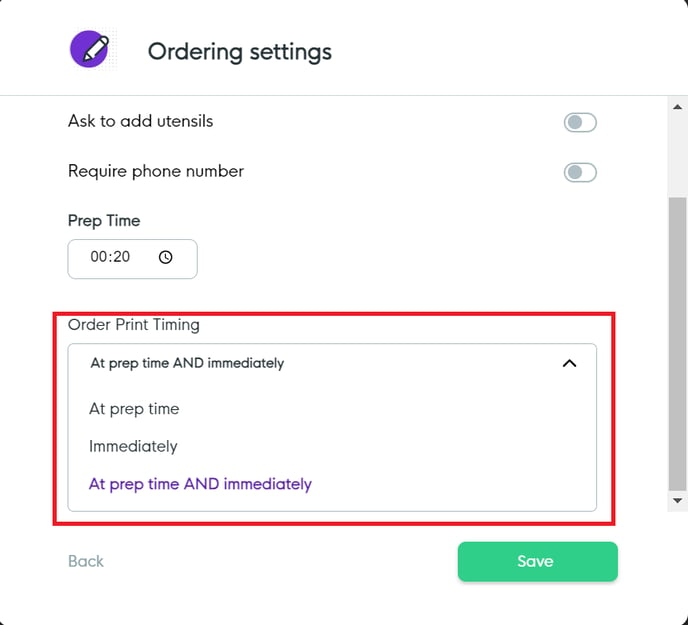 Print Timing Option