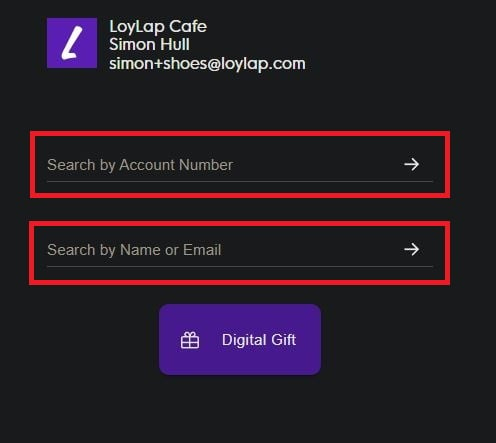 Search by Account Number or Email