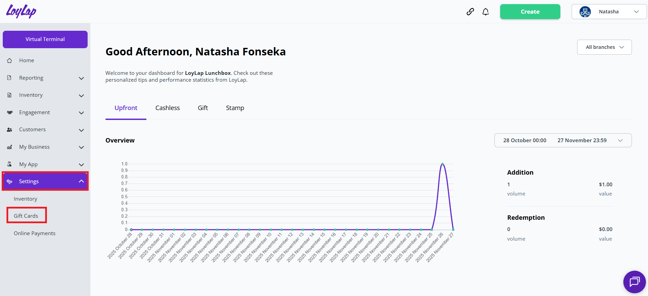 Settings - Gift Cards